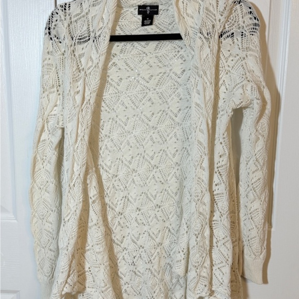 Elegant Cream Lace Cardigan Sz M AB